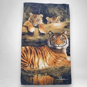 Vintage Hautman Brothers Collection Quiet Fire Tiger Beach Towel 30x59 Black